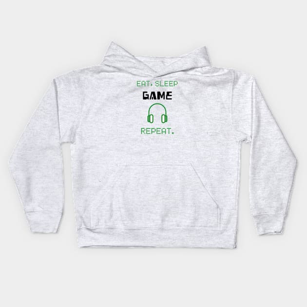 Eat, Sleep, Game, Repeat (Black) Kids Hoodie by Locksis Designs 